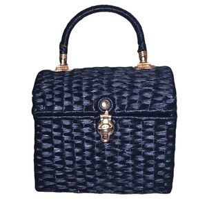 JANA Black Raffia Pontova Weave Basket Handbag VINTAGE